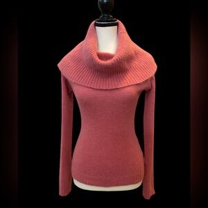 70% Angora 30% Nylon Cowl Neck Sweater Coral Peach Colour Size XS fitted retro